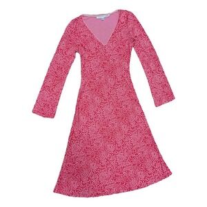 Diane von Furstenberg Pink Silk Jersey Heart Vine Print V-Neck Midi Dress Size 6